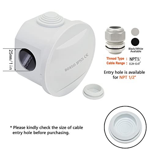 LeMotech Junction Box, ABS Plastic IP55 Water Resistant and Dustproof, Universal Electrical Enclosure, Outdoor and Indoor Project Box D3.1 x H2.4 inch (D80 x H60 mm) - Image 5