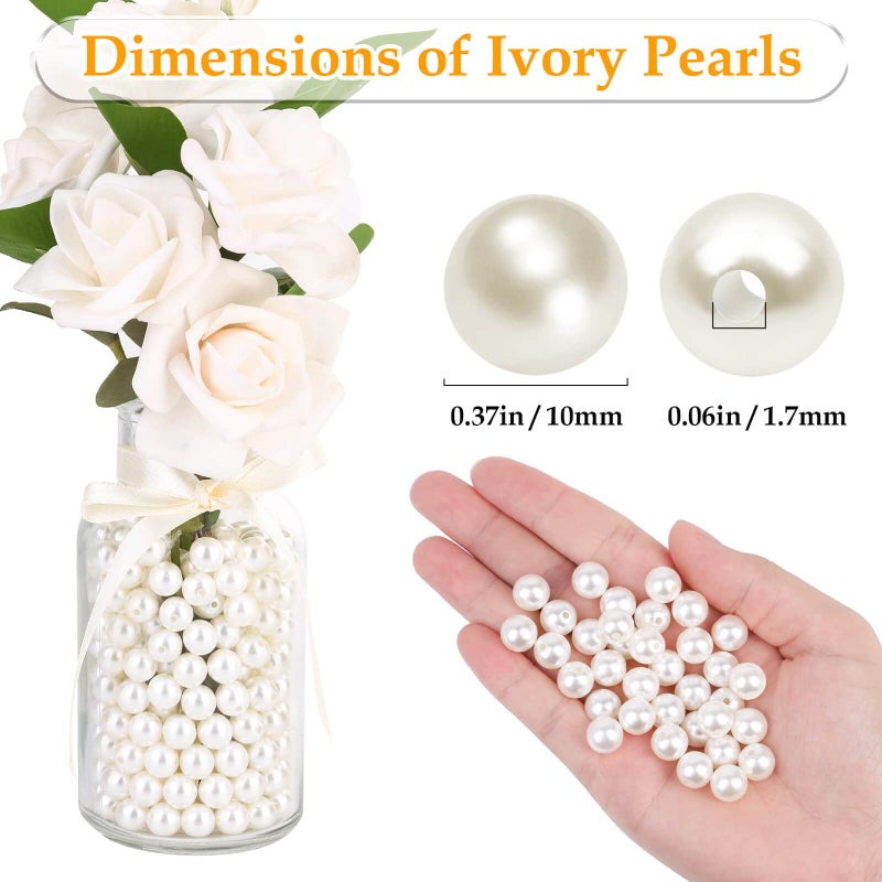 anezus Pearl Beads for Craft, Anezus 500pcs Ivory Faux Fake Pearls, 10 MM Small Sew on Pearl Beads with Holes for Jewelry Making, Bracelets, Necklaces, Hairs, Crafts, Decoration and Vase Filler - Image 3