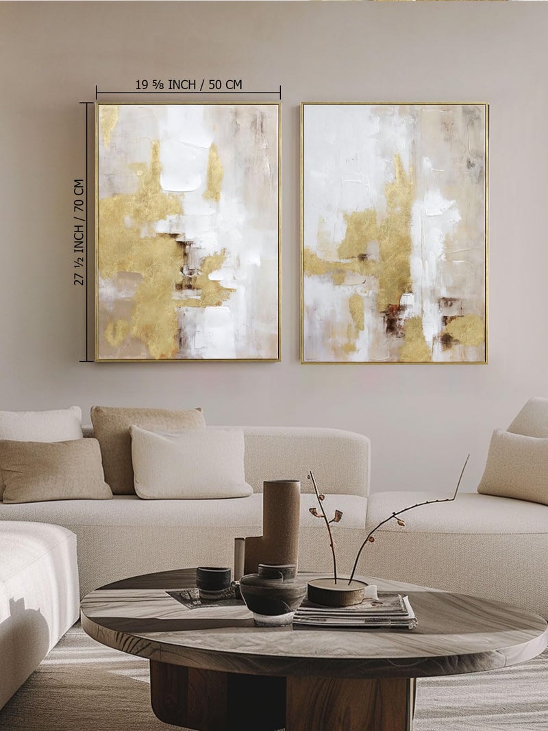 Zessonic Abstract Gold and Beige Canvas Wall Art – 2 Piece 20 x 28 Inches Framed Prints with Hand-Painted Texture – Neutral Tone Artwork for Living Room, Bedroom, Office Decor - Image 2