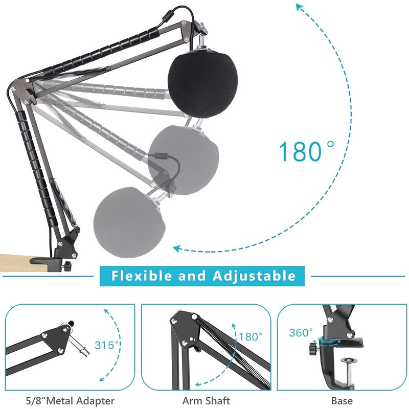 SUNMON Snowball iCE Mic Boom Arm Stand with Pop Filter, Compatible with Blue Snowball Ice USB Microphone with Cable Sleeve by SUNMON - Image 4