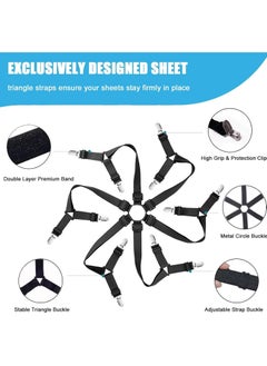 Oasisgalore Black Bed Sheet Clips - 8-Way Elastic Fitted Sheet Straps & Mattress Holders  - Image 3