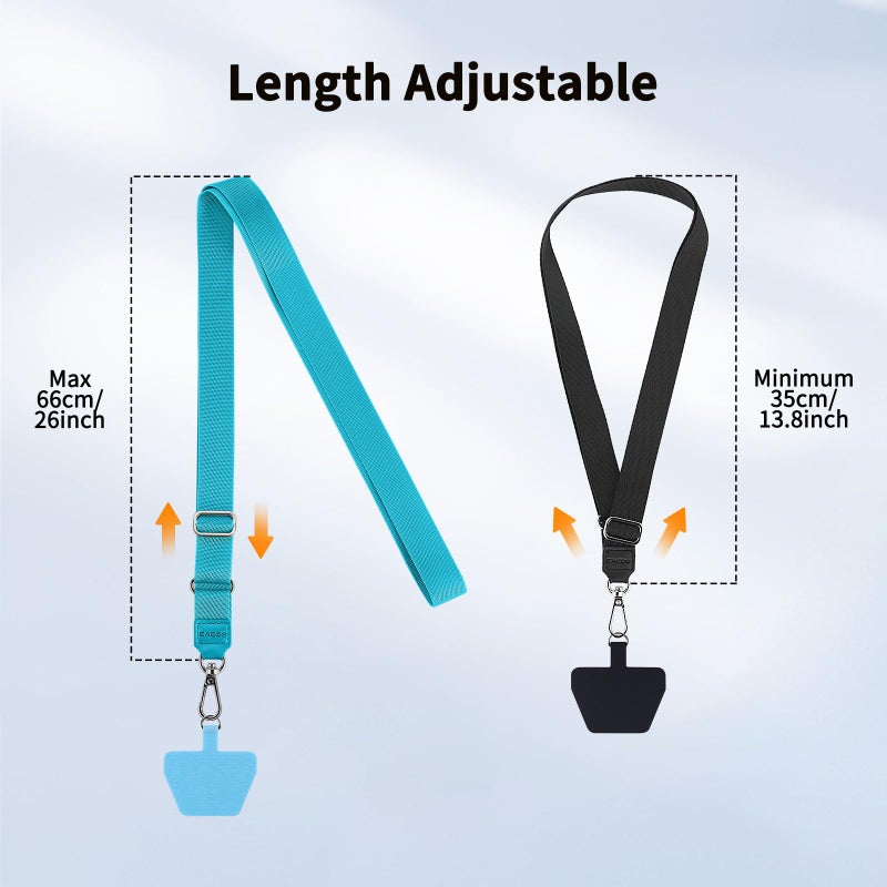 CACOE Phone Lanyard 2 Pcs Adjustable Neck Strap,4 Pcs Patches,Universal Crossbody Multifuctional Patch Cell Phone Lanyards Compatible with Most Smartphones(Black+Light Blue) - Image 2