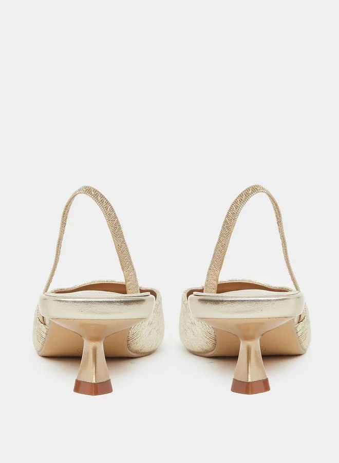 Styli Styli Textured Pointed Toe Kitten Heel Shoes