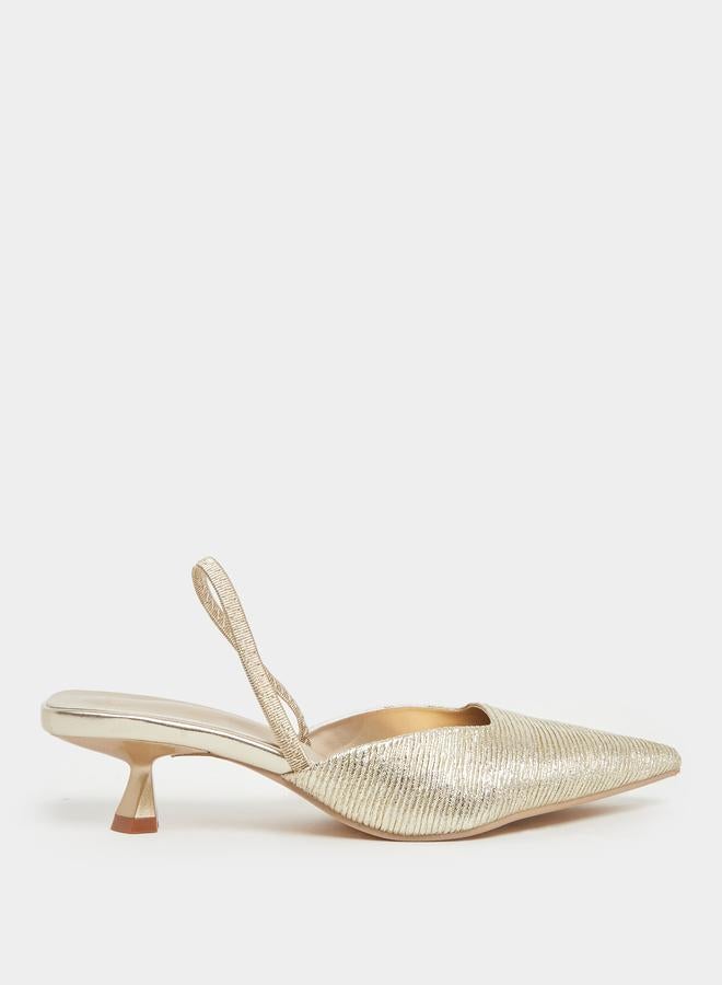 Styli Textured Pointed Toe Kitten Heel Shoes - Image 1