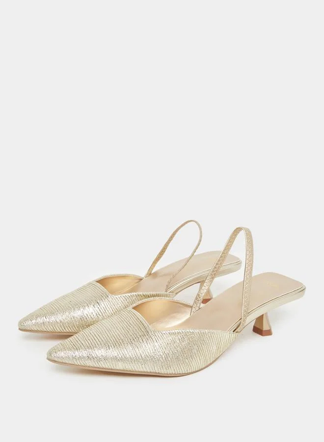 ستايلي Styli Textured Pointed Toe Kitten Heel Shoes