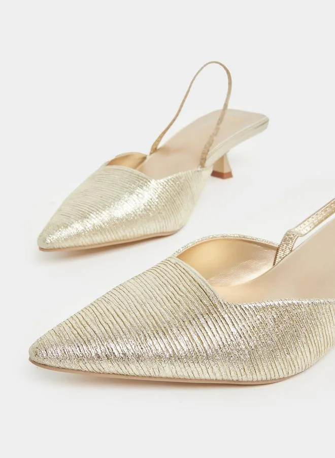 Styli Styli Textured Pointed Toe Kitten Heel Shoes