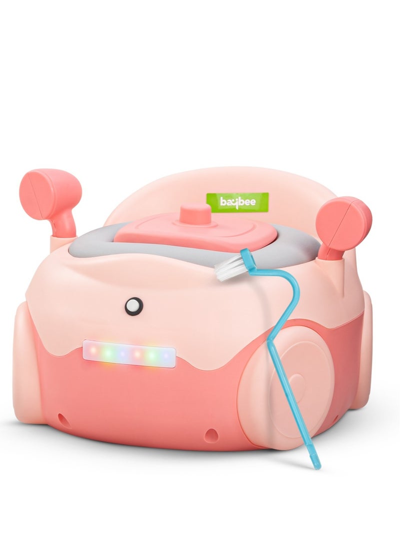 BAYBEE Western Toilet Kids Potty Seat For Baby Potty Training Seat With Closing Lid, Tray, Light & Cleaning Brush | Kids Toilet Seat Chair | Baby Potty Seat For Toddlers Kids 1 To 3 Years Boy Girl Pink - Image 1
