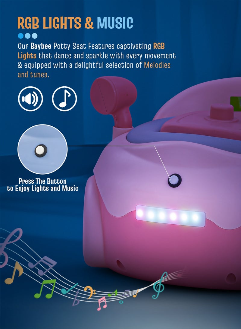 BAYBEE Western Toilet Kids Potty Seat For Baby Potty Training Seat With Closing Lid, Tray, Light & Cleaning Brush | Kids Toilet Seat Chair | Baby Potty Seat For Toddlers Kids 1 To 3 Years Boy Girl Pink - Image 5