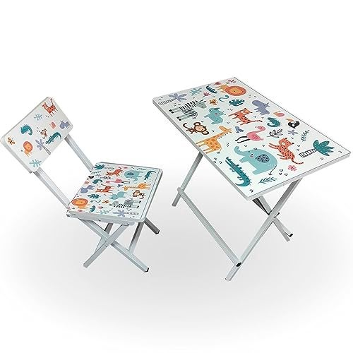 Wishing Clouds Playnest Kids Study Table with Chair, Kids Table and Chair Set, Study Table and Chair for Kid 3-10 Years (Design - Animal) - Image 1