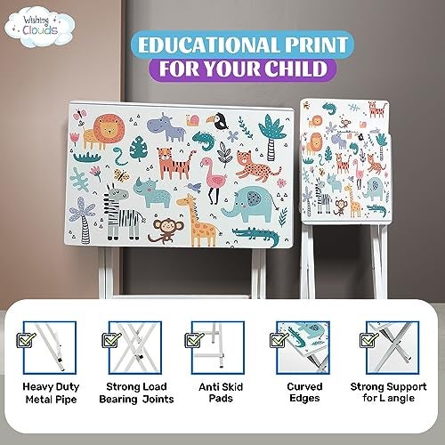 Wishing Clouds Playnest Kids Study Table with Chair, Kids Table and Chair Set, Study Table and Chair for Kid 3-10 Years (Design - Animal) - Image 2
