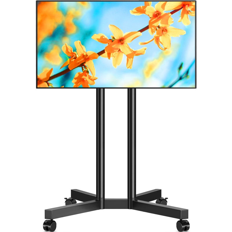 5Rcom Dual-Pole Rolling TV Stand for 32-75 inch LCD LED Flat & Curved TVs, Height Adjustable Portable TV Stand with Lockable Wheels, Mobile TV Cart up to 88lbs for Bedroom, Living Room, Outdoor - Image 1