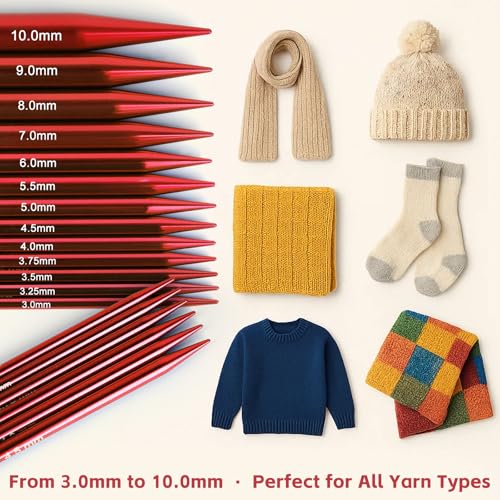 Reessy Interchangeable Circular Knitting Needles Set, 13 Pairs (26pcs) Glossy Red Aluminum Knitting Needles Kit, Sizes 3.0mm–10.0mm, Knitting Needle Case & Accessories for Knitting Beginners & Advanced - Image 5