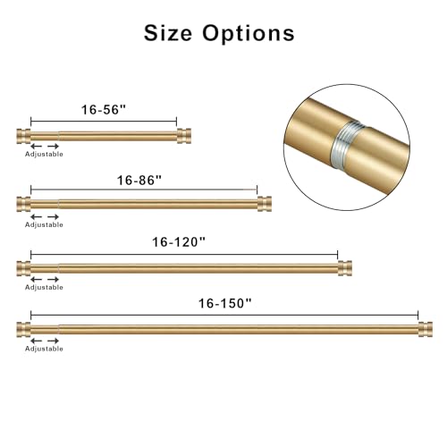 Joodxoe 16-120 inch Long Adjustable Warm Gold Curtain Rods,1 inch Diameter Splicing Heavy Duty Rod Set with Aluminum Finals for Windows, Door, Drapery - Image 4