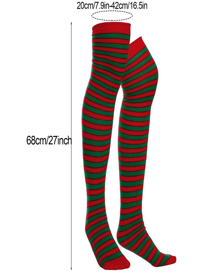 Sucrain Christmas Red And Green Stripe Top Knee Socks Over Knee Thigh High Stockings Halloween Cosplay Costume Accessories for Women (US, Alpha (Alpha), One Size, Regular, 1, red+green) - Image 2