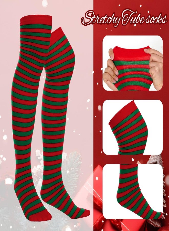 Sucrain Christmas Red And Green Stripe Top Knee Socks Over Knee Thigh High Stockings Halloween Cosplay Costume Accessories for Women (US, Alpha (Alpha), One Size, Regular, 1, red+green) - Image 3