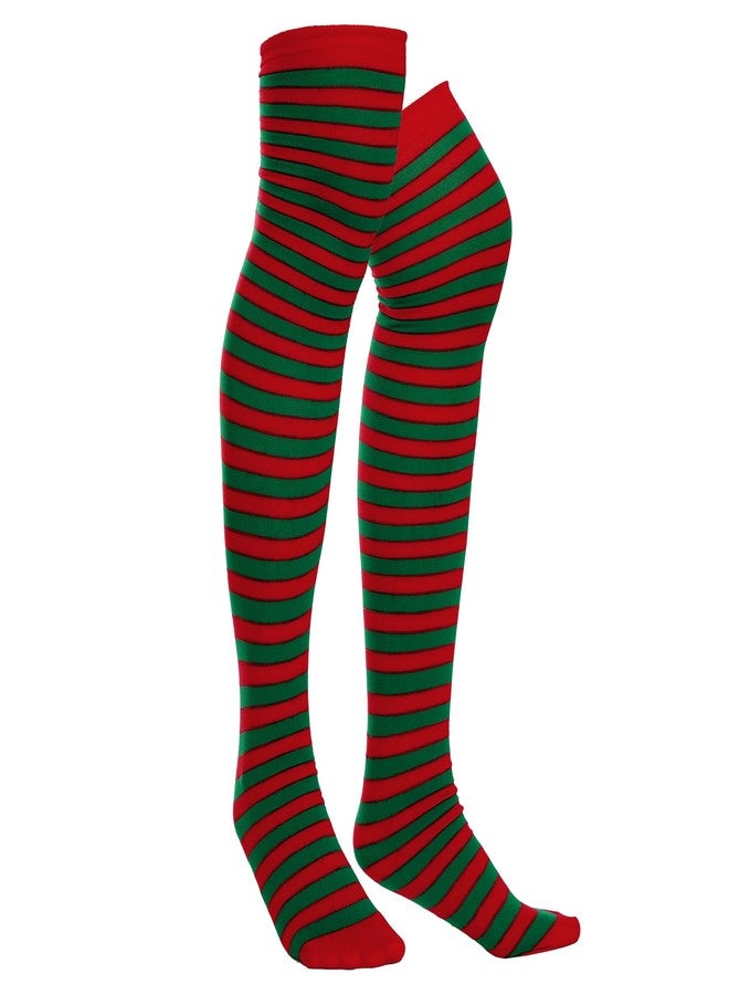 Sucrain Christmas Red And Green Stripe Top Knee Socks Over Knee Thigh High Stockings Halloween Cosplay Costume Accessories for Women (US, Alpha (Alpha), One Size, Regular, 1, red+green) - Image 1