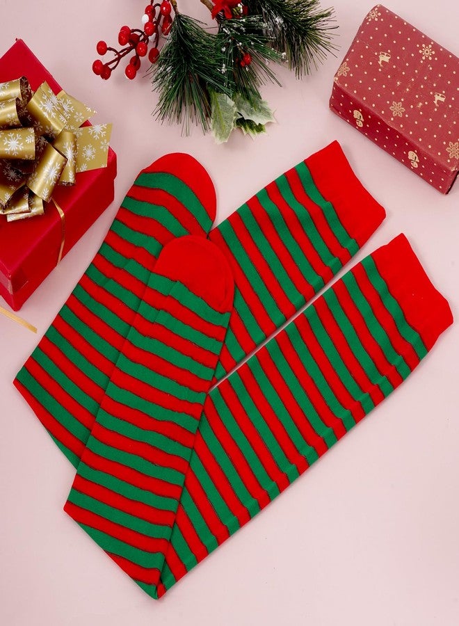 Sucrain Christmas Red And Green Stripe Top Knee Socks Over Knee Thigh High Stockings Halloween Cosplay Costume Accessories for Women (US, Alpha (Alpha), One Size, Regular, 1, red+green) - Image 4