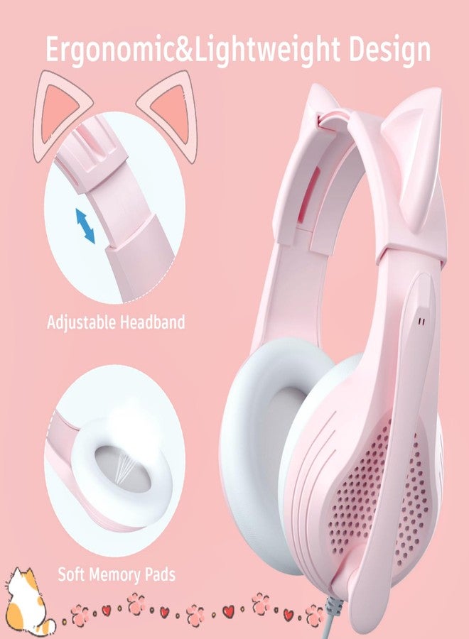 Anivia Pink Gaming Headset with Microphone for PC Computer iOS Mac PS4 PS5 Xbox One Phone, 3D Surround Sound, Soft Memory Foam Ear Cushion, Wired Over-Ear Headphones with Mic for Gamer - Image 2