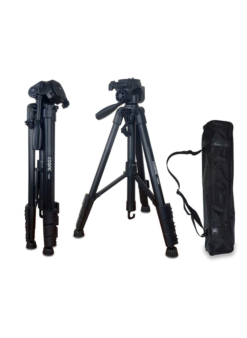 T-690 Compact Travel Tripod Folded Size 48cm with Maximum Height 146cm Compatible with Canon 5DIII II 6D 7D 70D 80D and Nikon D810 D750 D500 D7200 D5500 etc. cameras