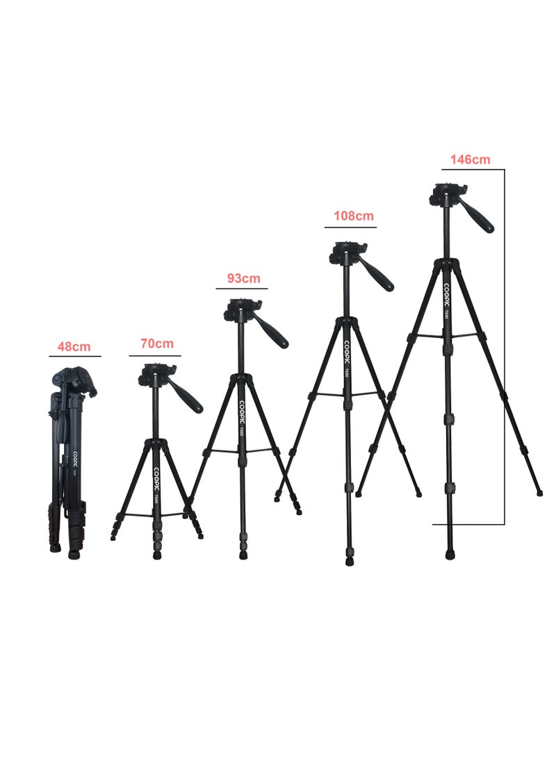 T-690 Compact Travel Tripod Folded Size 48cm with Maximum Height 146cm Compatible with Canon 5DIII II 6D 7D 70D 80D and Nikon D810 D750 D500 D7200 D5500 etc. cameras