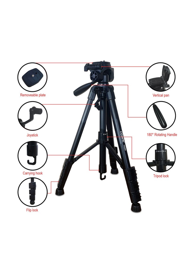 T-690 Compact Travel Tripod Folded Size 48cm with Maximum Height 146cm Compatible with Canon 5DIII II 6D 7D 70D 80D and Nikon D810 D750 D500 D7200 D5500 etc. cameras