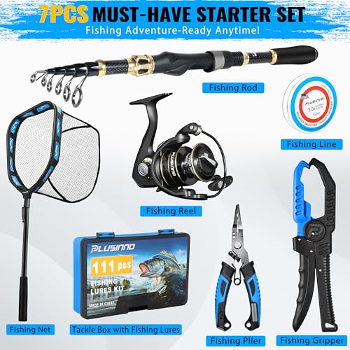PLUSINNO Fishing GearFull Fishing Pole kit Include Fishing Rod and Reel Combo Fishing Net Tackle Box with Fishing Lures Fishing PliersFishing Gifts for Men with Fishing Tool Kit - Image 3