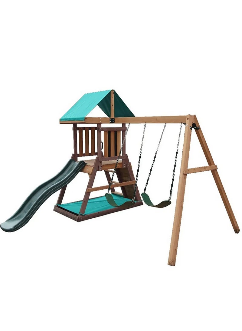 Mountpeak - Discover the Mount Peak Matterhorn Swing Set & Playhouse, Durable, Long Lasting, Weather-resistant Materials, 3 Years+, 285 x 263 x 220 cm - Brown - Image 1