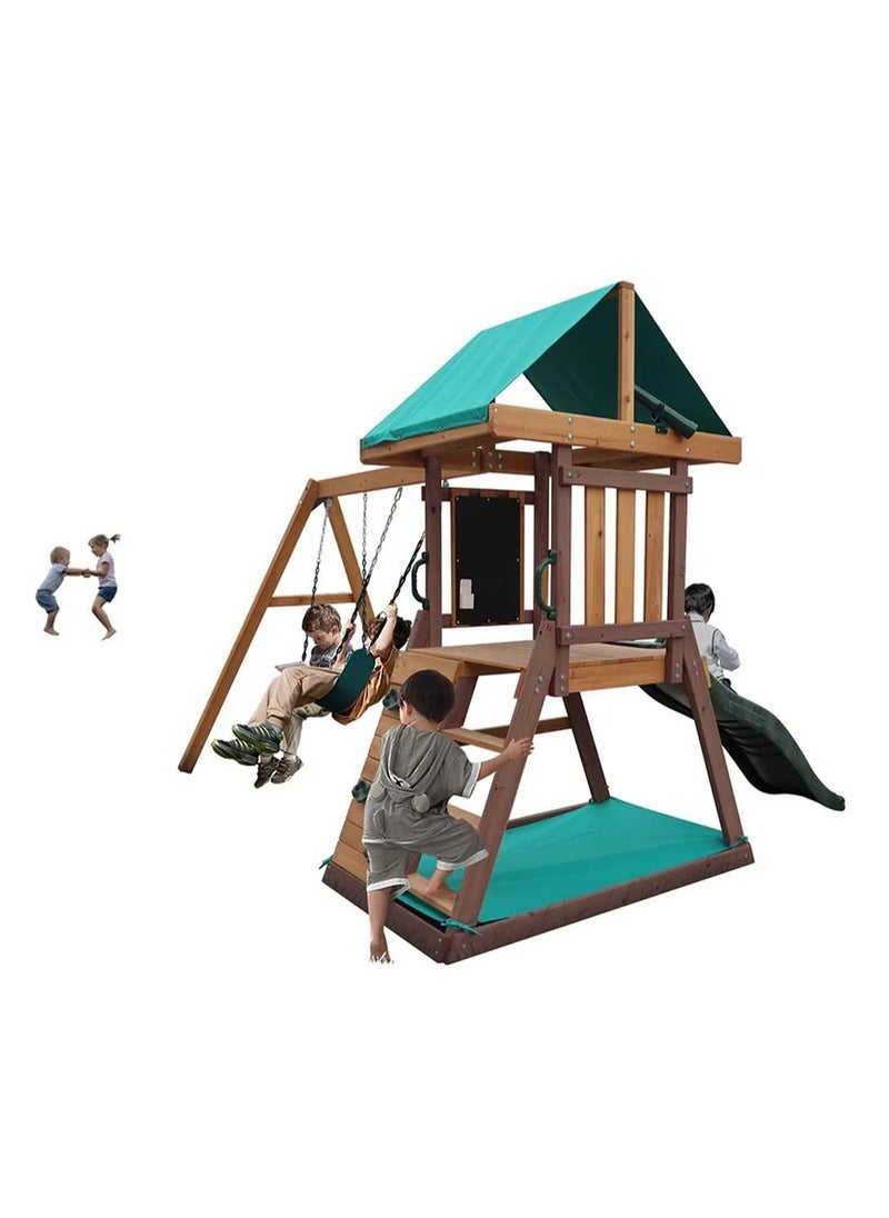 Mountpeak - Discover the Mount Peak Matterhorn Swing Set & Playhouse, Durable, Long Lasting, Weather-resistant Materials, 3 Years+, 285 x 263 x 220 cm - Brown - Image 1
