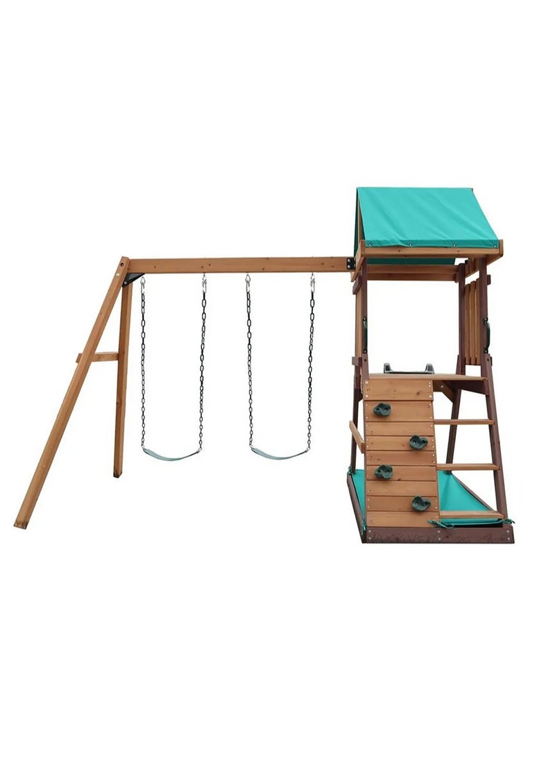 Mountpeak - Discover the Mount Peak Matterhorn Swing Set & Playhouse, Durable, Long Lasting, Weather-resistant Materials, 3 Years+, 285 x 263 x 220 cm - Brown - Image 1