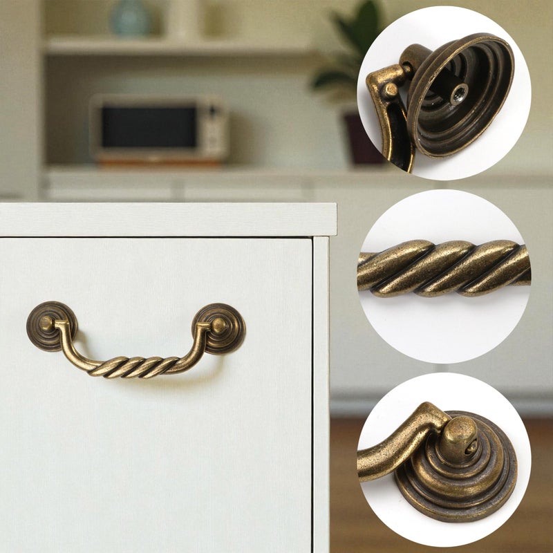 KH866 4.5'' C-C Center Drawer Pulls, 4 Pack Antique Bronze Bail Drop Swing Handles for Dresser Cabinet Knob, Vintage Style Brass Handle 114 mm (4.5 Inch) Center to Center Furniture Pulls - Image 3