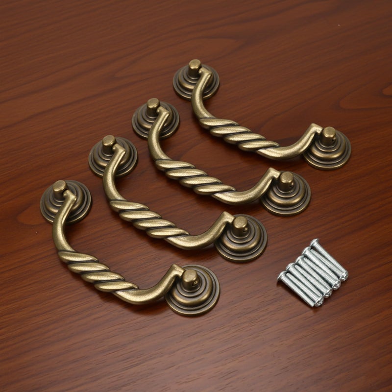 KH866 4.5'' C-C Center Drawer Pulls, 4 Pack Antique Bronze Bail Drop Swing Handles for Dresser Cabinet Knob, Vintage Style Brass Handle 114 mm (4.5 Inch) Center to Center Furniture Pulls - Image 2