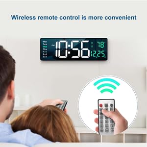 MBUYS MALL Digital Wall Clocks Wall Clock with Day and Date Modern Wall Clocks for Living Room Silent Wall Clocks for Bedrooms with Remote Control WhiteGreen - Image 4