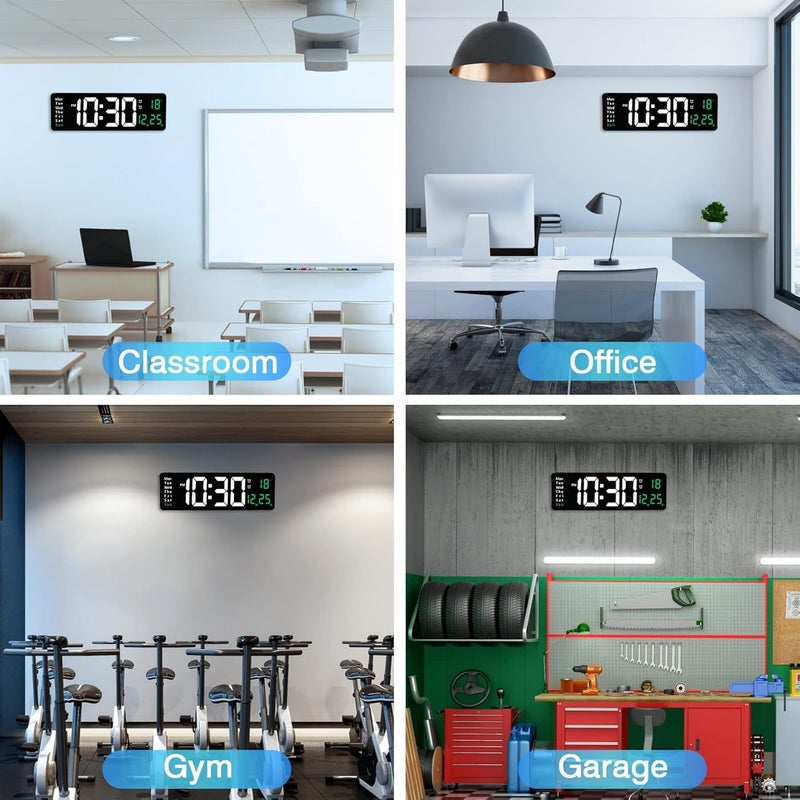 MBUYS MALL Digital Wall Clocks Wall Clock with Day and Date Modern Wall Clocks for Living Room Silent Wall Clocks for Bedrooms with Remote Control WhiteGreen - Image 5