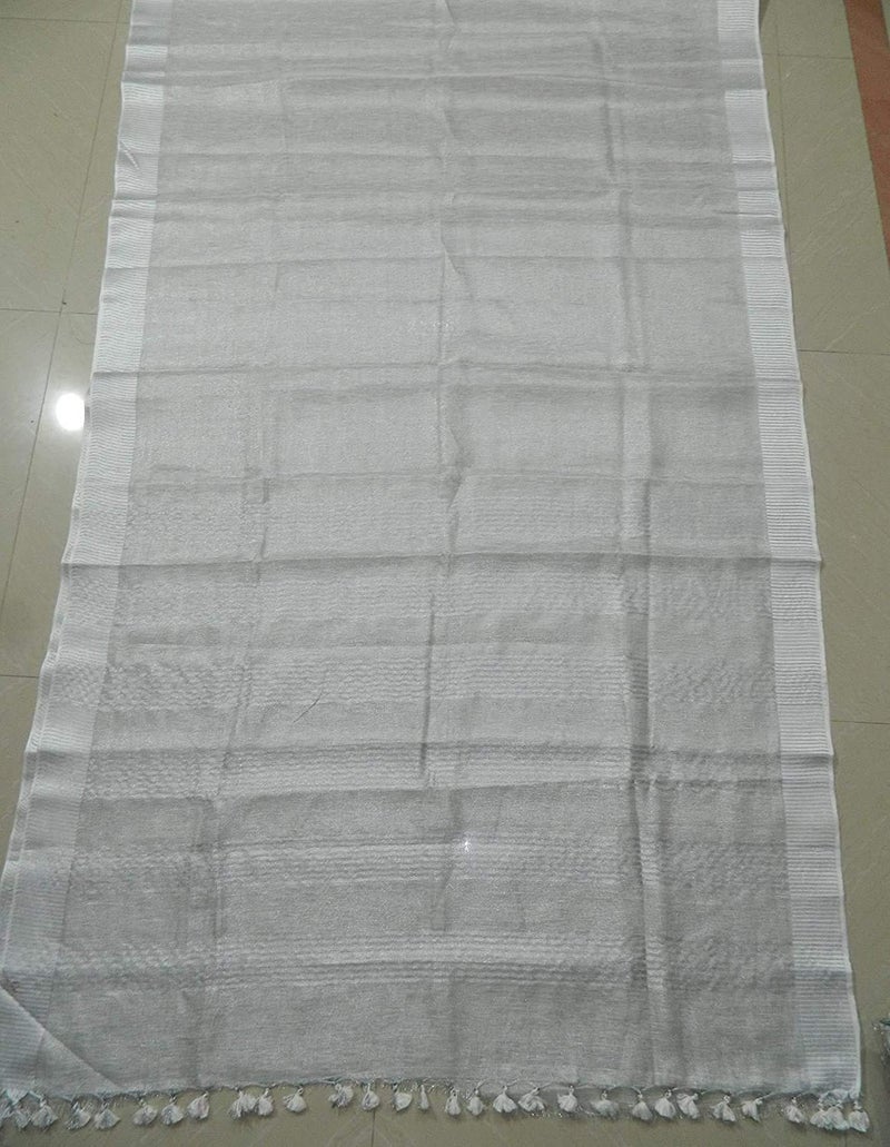 HAIDER ALI AND SONS Pure Tissue Linen Ethnic Wear Saree with Blouse for Every Occasion for Girls and Women (Pack of 1-Silver) - Image 4