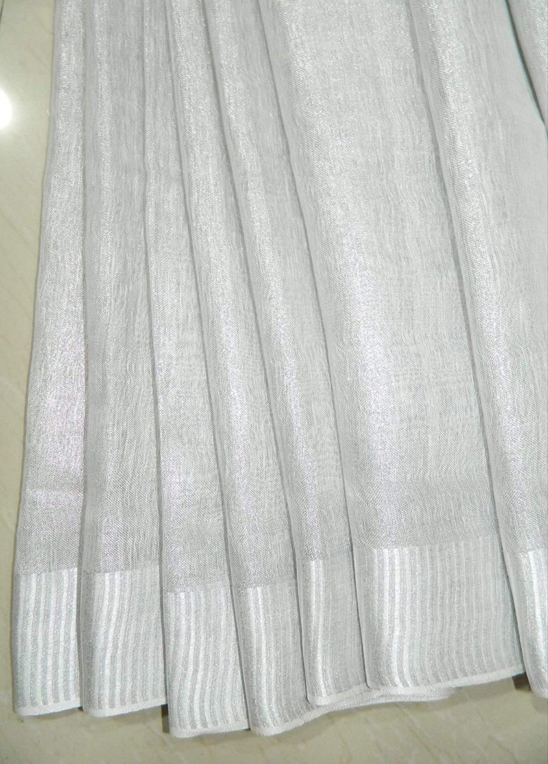 HAIDER ALI AND SONS Pure Tissue Linen Ethnic Wear Saree with Blouse for Every Occasion for Girls and Women (Pack of 1-Silver) - Image 3
