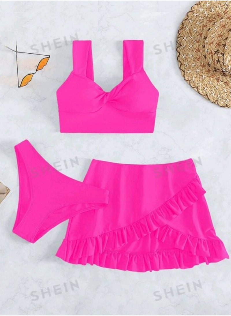 Shein SHEIN Swim Summer Beach 3packs Twist Ruffle Trim Bikini & Beach Skirt  - Image 3