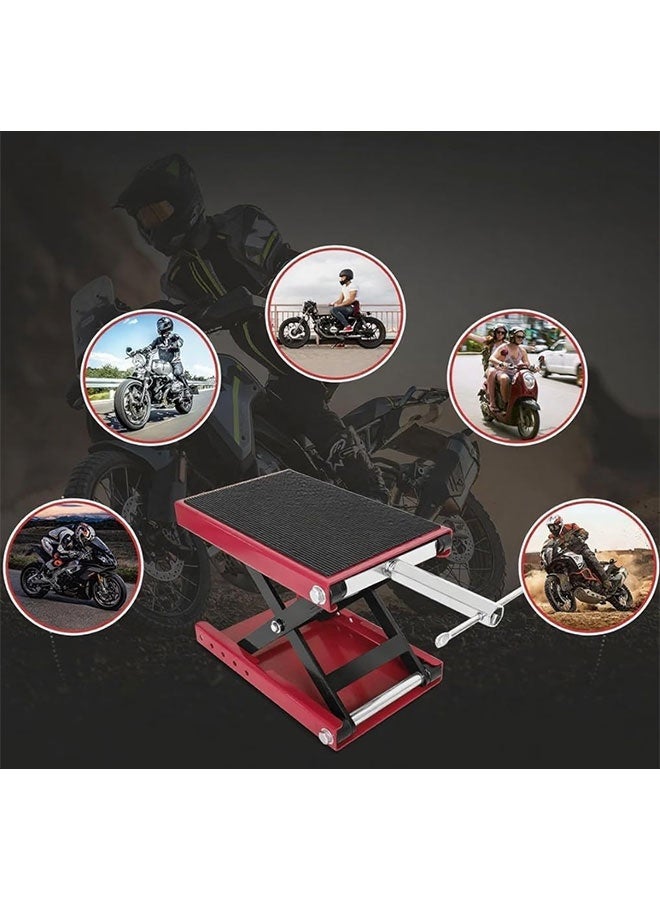 Motorcycle Lift Stand Steel Scissor Jack Wide Deck Center Table 1100 LBSfor Motorcycles, ATVs, Dirt Bikes(Red) - Image 3