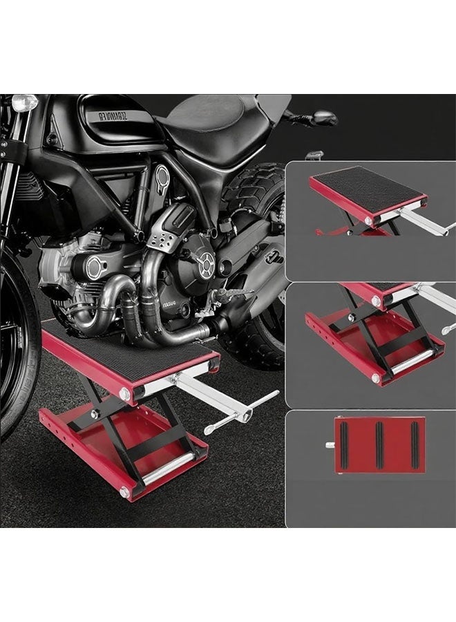 Motorcycle Lift Stand Steel Scissor Jack Wide Deck Center Table 1100 LBSfor Motorcycles, ATVs, Dirt Bikes(Red) - Image 2
