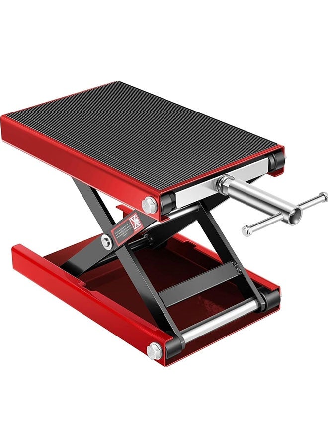 Motorcycle Lift Stand Steel Scissor Jack Wide Deck Center Table 1100 LBSfor Motorcycles, ATVs, Dirt Bikes(Red) - Image 1