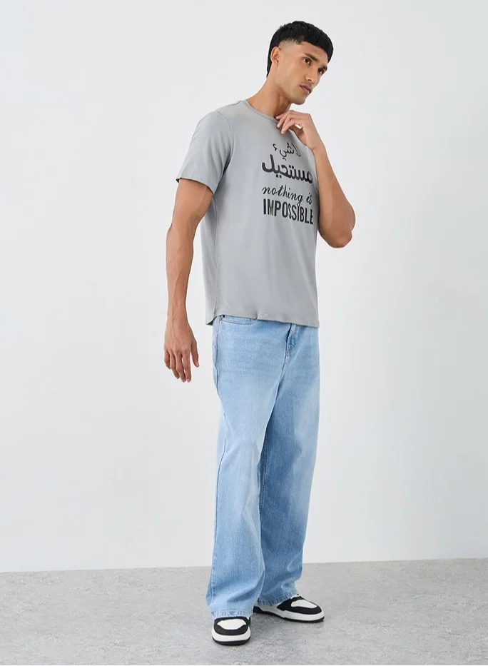 Take Two Take Two Slogan Print Round Neck Regular Fit T-Shirt