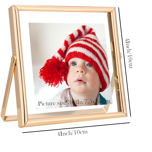 GorYeeFine Gold 4x4" Floating Frame 2 Pack for Picture 3x3'',Adjustable Tabletop/Shelf floating Photo Frame 3x3'',Classy Metal Gift Frames for Wedding,Thanksgiving,Christmas,Birthady,Home or Office Decor. - Image 3