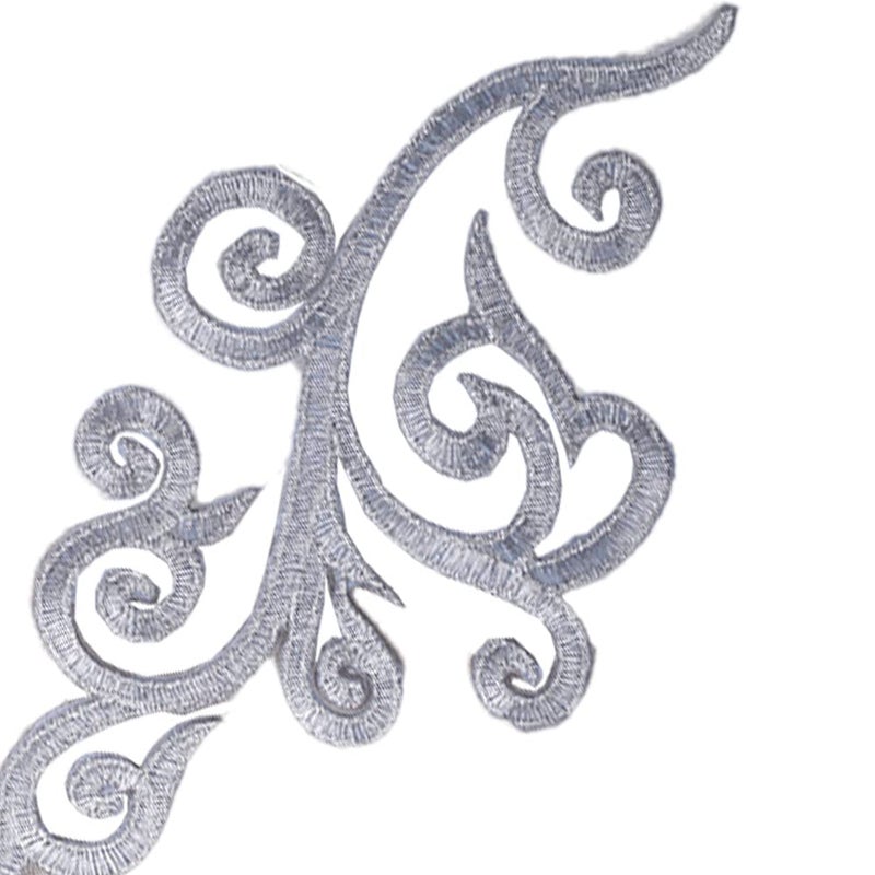 MSCFTFB 5 Pairs Embroidered Fancy Baroque Applique Swirl Iron on Patches Scroll Badge with Gold Trimming for Wedding Gown Dress Shoe Shirt Borders (Silver) - Image 2