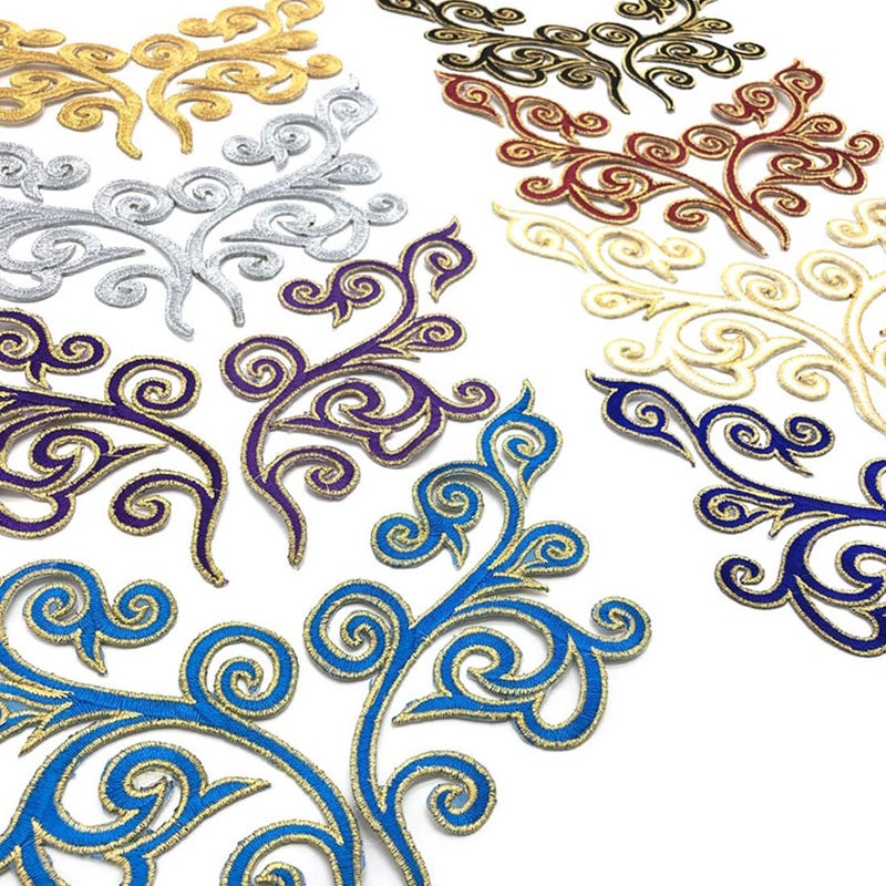 MSCFTFB 5 Pairs Embroidered Fancy Baroque Applique Swirl Iron on Patches Scroll Badge with Gold Trimming for Wedding Gown Dress Shoe Shirt Borders (Silver) - Image 5