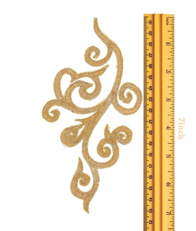 MSCFTFB 5 Pairs Embroidered Fancy Baroque Applique Swirl Iron on Patches Scroll Badge with Gold Trimming for Wedding Gown Dress Shoe Shirt Borders (Silver) - Image 4