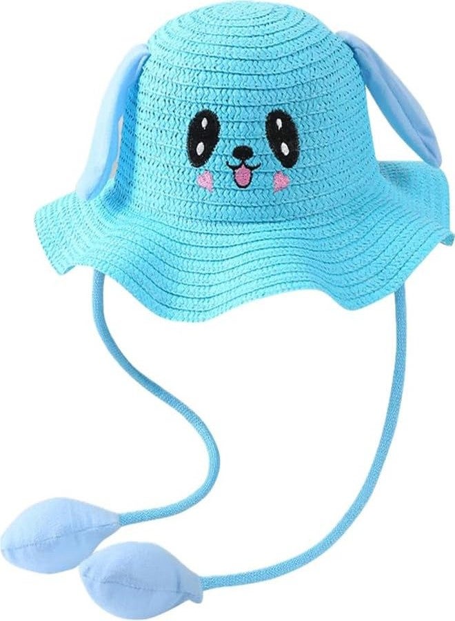 Zeki Bunny Caps with Moving Ears, Straw Sun Hats for Women, Rabbit Moving Ear Flaps and Press Paws, Breathable Wide Brim Summer Beach Hat, Bucket Hat for Girls Adult (Pack of 1) (Blue) - Image 1