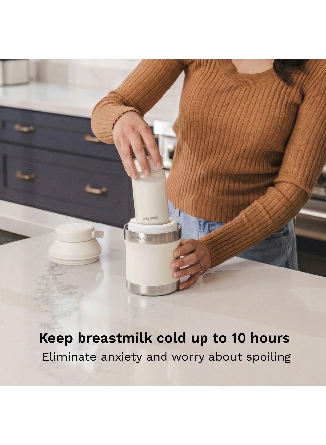Baby Brezza All-Day Breastmilk Cooler 300ml - Keeps Breastmilk Cold For Up To 12 Hours. Double-Insulated Stainless Steel Thermos Holds a  360° Ice Pack That Surrounds a 300ml Milk Storage Bottle. Easy To Use. Carry Handle - Image 2