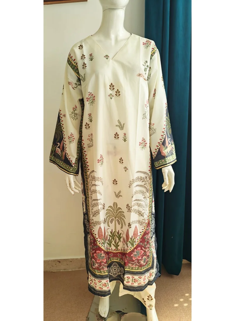 Bazm-A Fashion Atelier  Cream Printed 3-Piece Women's Ethnic Suit for Women | Best Price UAE