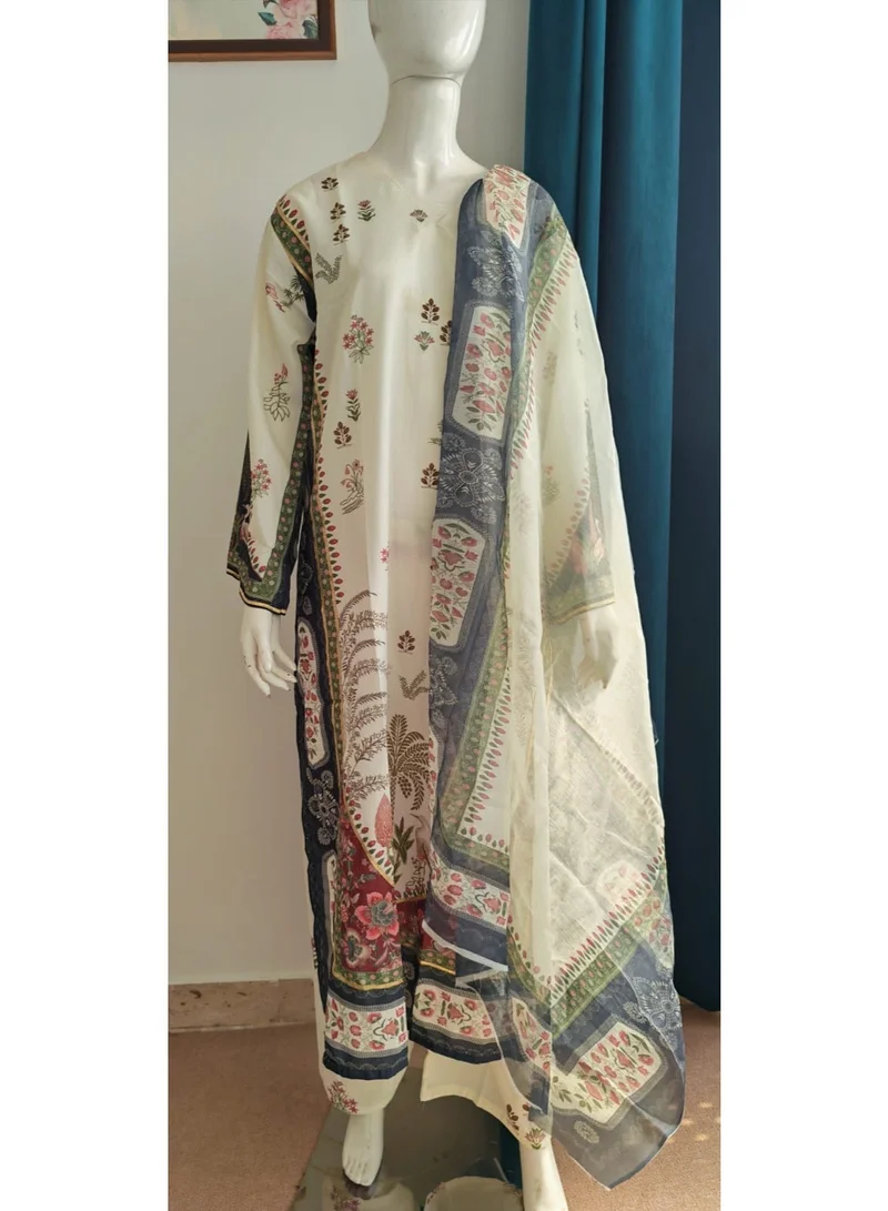 Bazm-A Fashion Atelier  Cream Printed 3-Piece Women's Ethnic Suit for Women | Best Price UAE