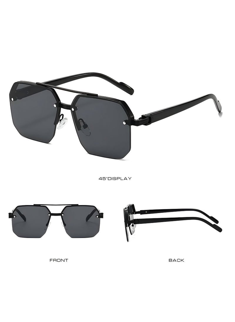 CoomBe Trendy Sunglasses Retro Double Bridge Metal for Mens Womens Driving Outdoor Eyewear Semi-Rimless Lentes UV400 Protection  - Image 2