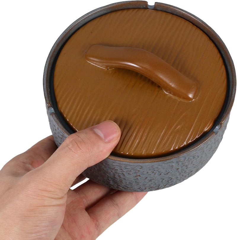 Vintage Ceramic Ashtray with Lid Windproof Ash Holder for Patio Home Office Decorative Retro Smokers Tray with Non-scattering Ash Management - Image 4